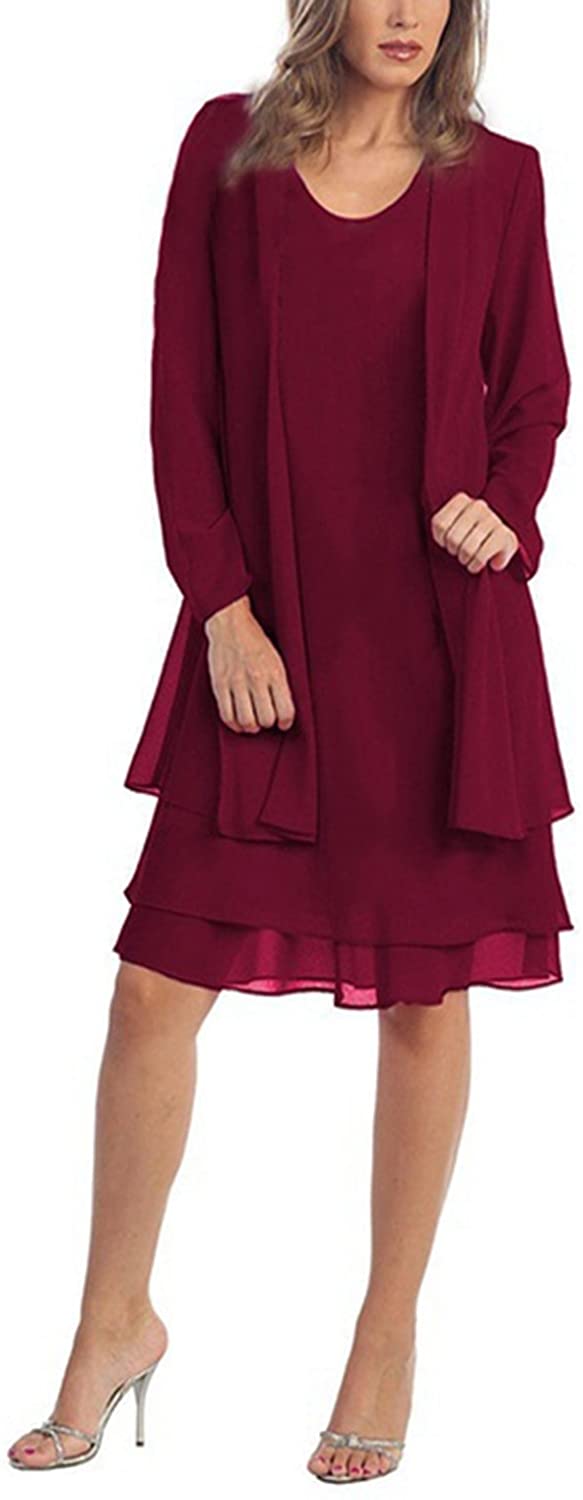 Price:$33.99    Chiffon Plus Size Mother of The Bride Dresses with Jacket Knee Length  Clothing
