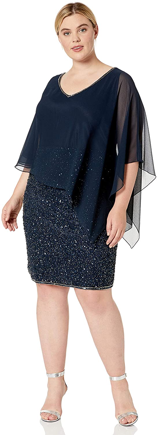 Price:$168.00    J Kara Women's Plus Size Caplet Short Cocktail Beaded Dress  Clothing