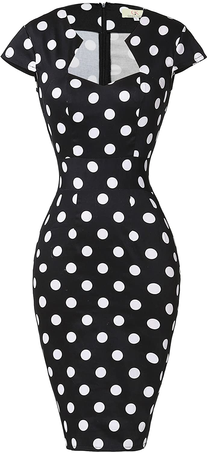 Price:$9.99 GRACE KARIN Vintage Floral Cocktail Dress Cap Sleeve Retro Vintage Pencil Dress at Amazon Women’s Clothing store