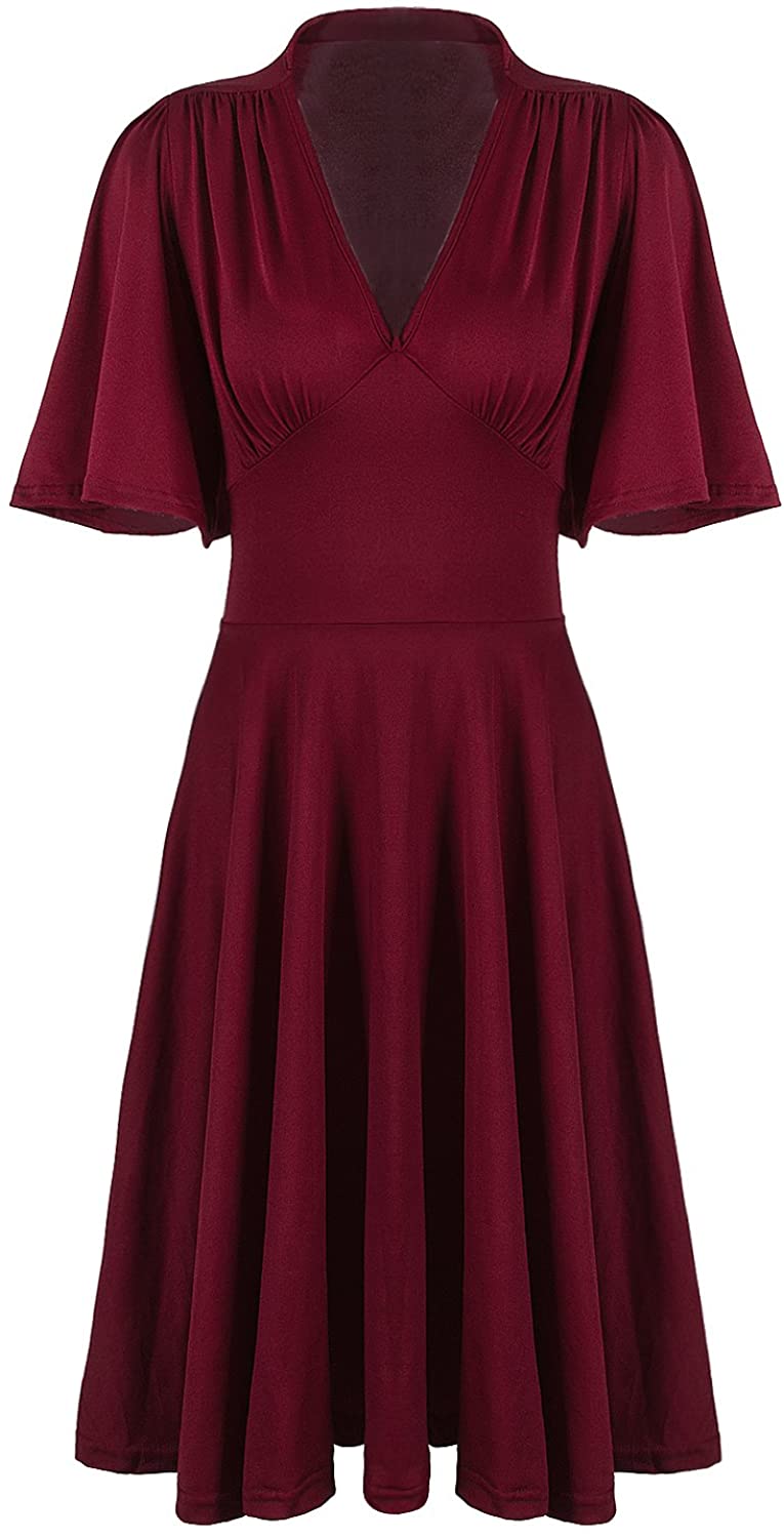 Price:$36.99    VIJIV Womens Vintage 1920s V Neck Rockabilly Swing Evening Party Cocktail Dress with Sleeves  Clothing