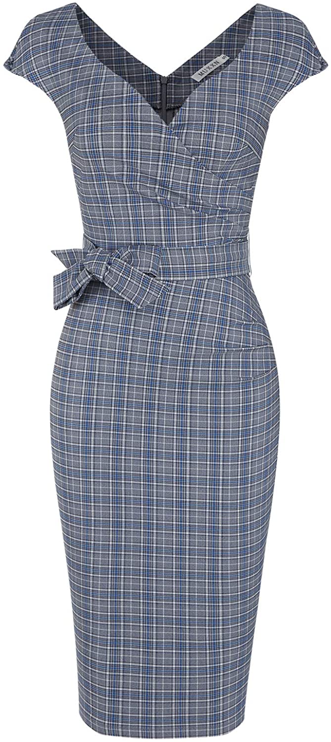Price:$32.99    MUXXN Women's Classic Retro Deep V Neck Tie Waist Formal Cocktail Dress  Clothing