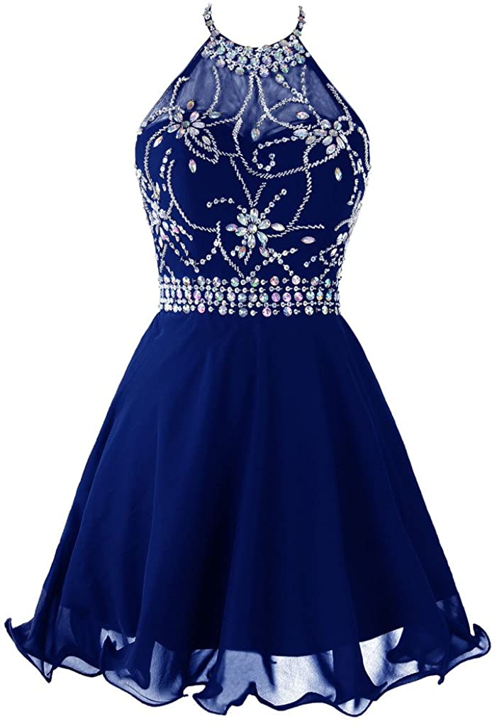 Price:$68.51    Topdress Women's Short Beaded Prom Dress Halter Homecoming Dress Backless  Clothing