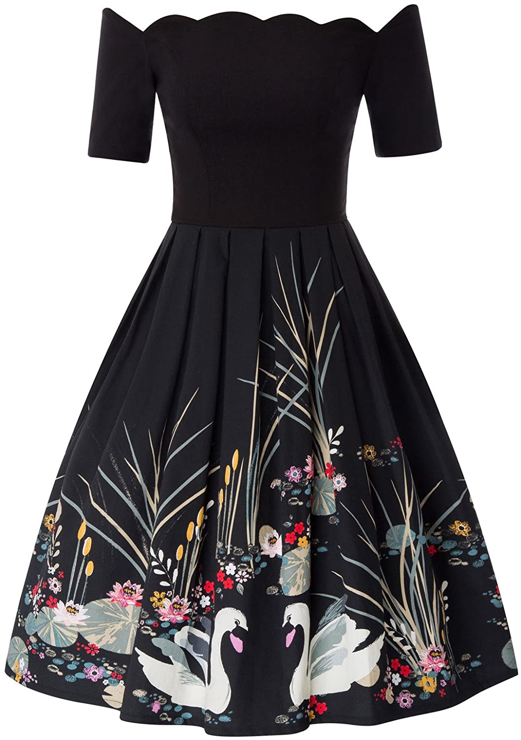 Price:$33.99 PAUL JONES Women's Off Shoulder Black Swan Dress for 50s Cocktail Party at Amazon Women’s Clothing store