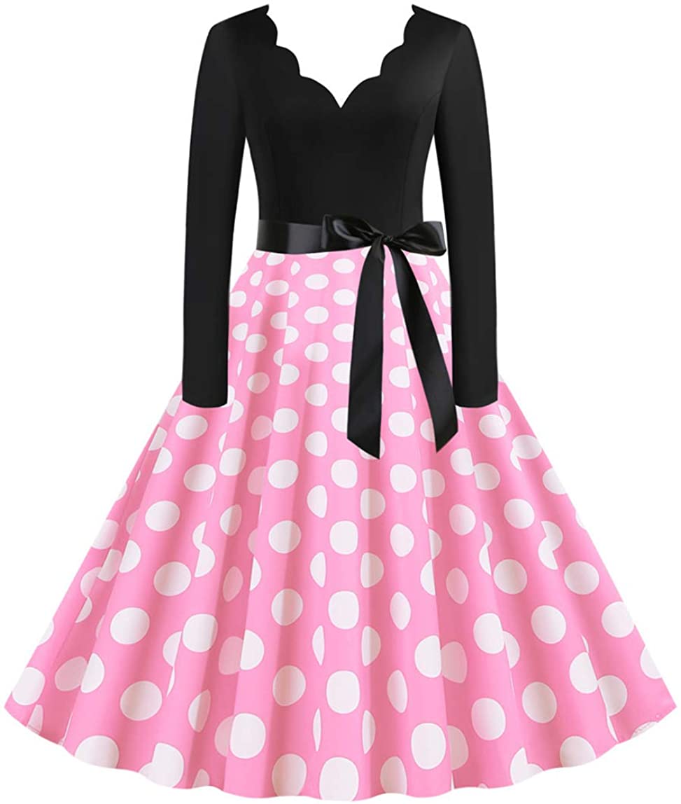 Price:$11.99    50s Dresses for Women Polka Dot Rockabilly Cocktail Retro Vintage 40s Midi Dress  Clothing
