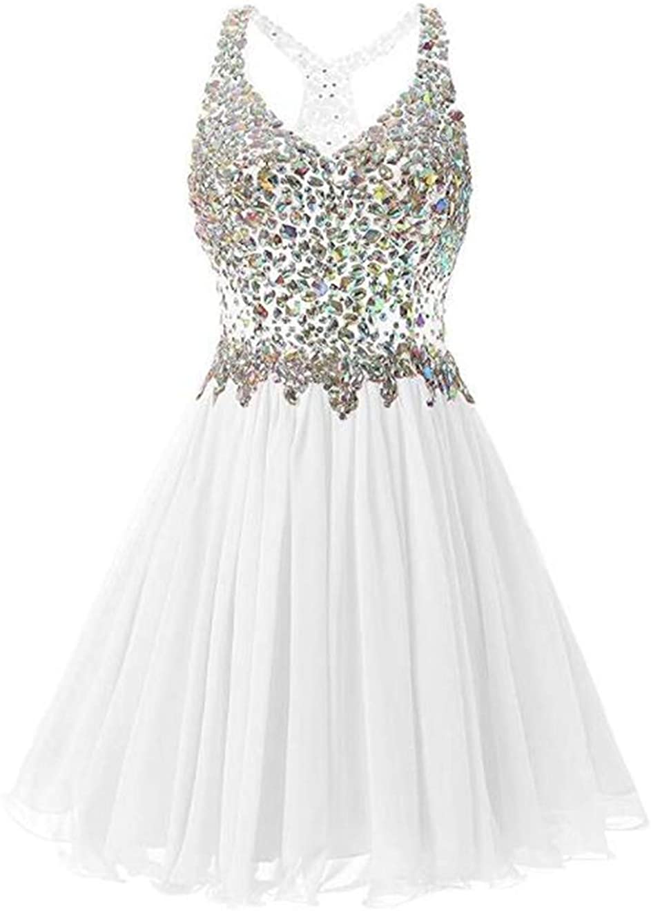 Price:$68.99    Emmani Women's Chiffon Bead Party Dress Mini Short Bridesmaid Homecoming Dress  Clothing