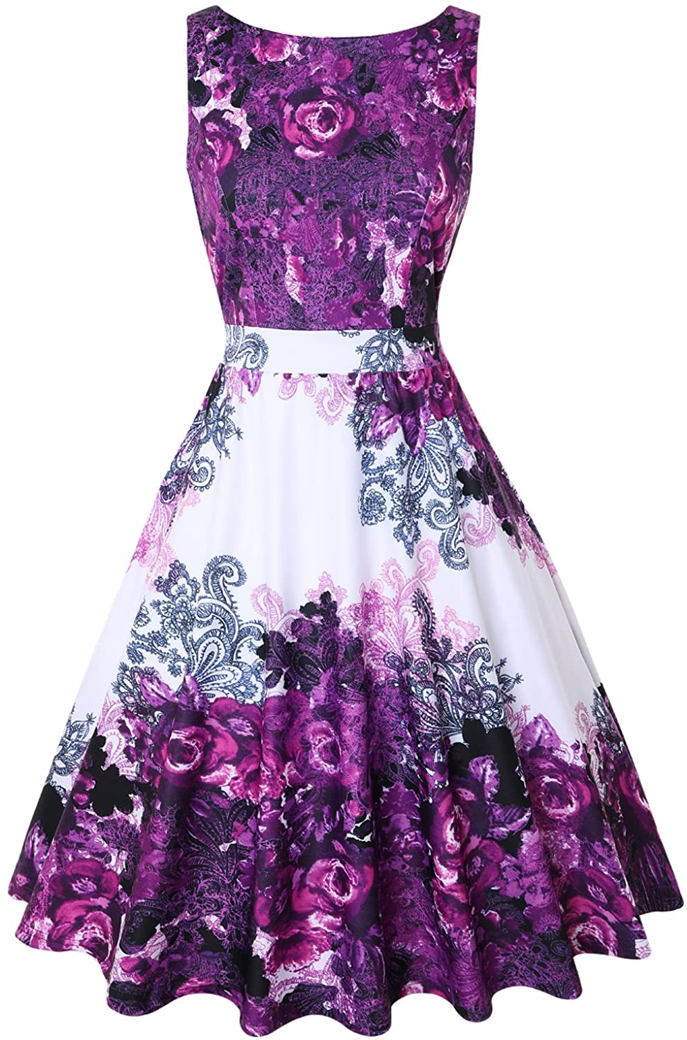 Price:$26.99    OWIN Women's Floral 1950s Vintage Swing Cocktail Party Dress Sleeveless  Clothing
