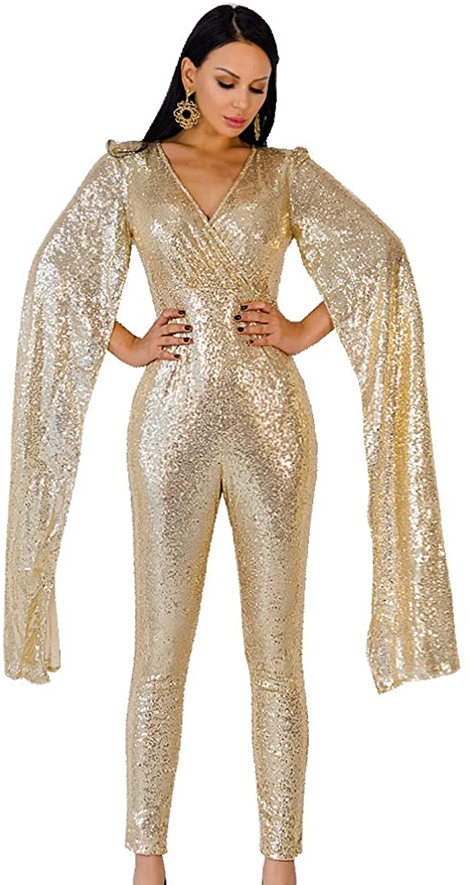 Price:$52.99    Miss ord Women Sexy deep v Angel Wings Sequin Glitter Evening Party Playsuit  Clothing