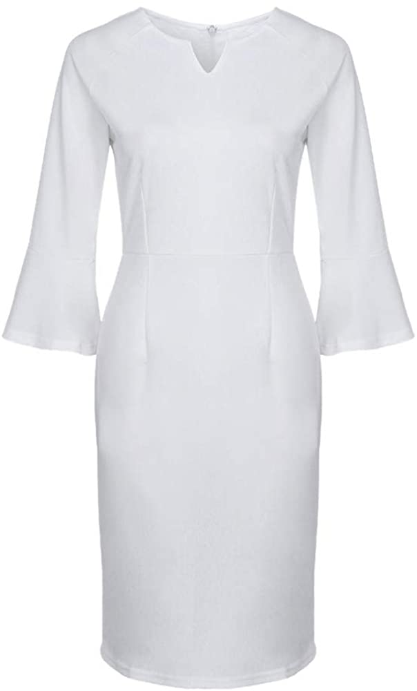 Price:$0.98 DongDong V-Neck OL Pencil Wear to Work Office Career Dress, Womens Flounce Bell Sleeve Dress at Amazon Women’s Clothing store