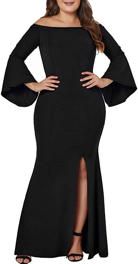 Price:$39.99 LALAGEN Women's Plus Size Off Shoulder Bodycon Long Evening Party Dress Gown at Amazon Women’s Clothing store