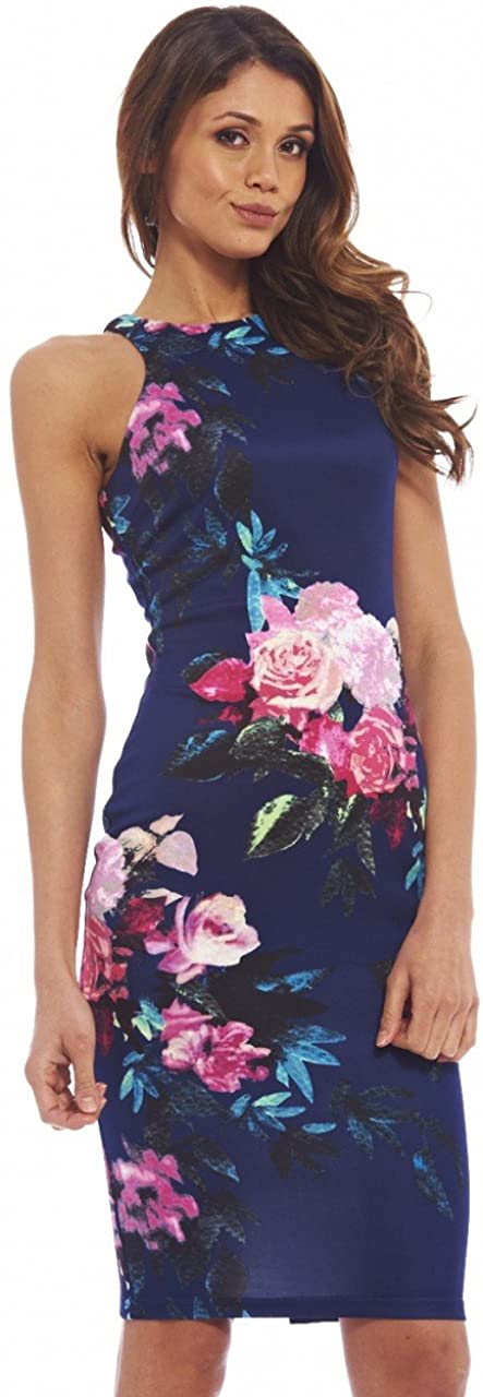Price:$34.95    AX Paris Women's Cut in Detail Neck Printed Midi Dress  Clothing