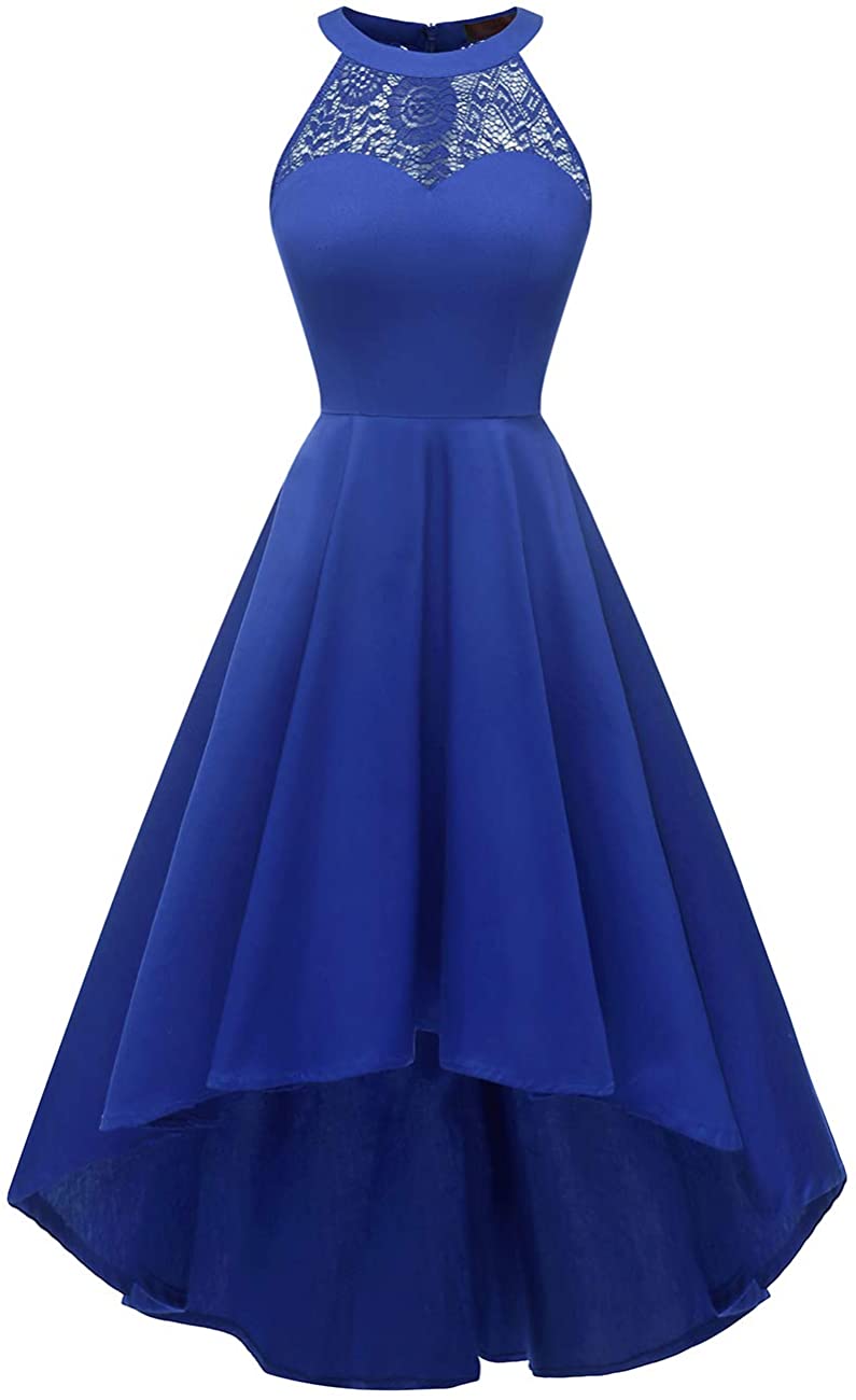 Price:$23.99    DRESSTELLS Women's Vintage 50's Bridesmaid Halter Floral Lace Cocktail Prom Party Hi-Lo Dress  Clothing