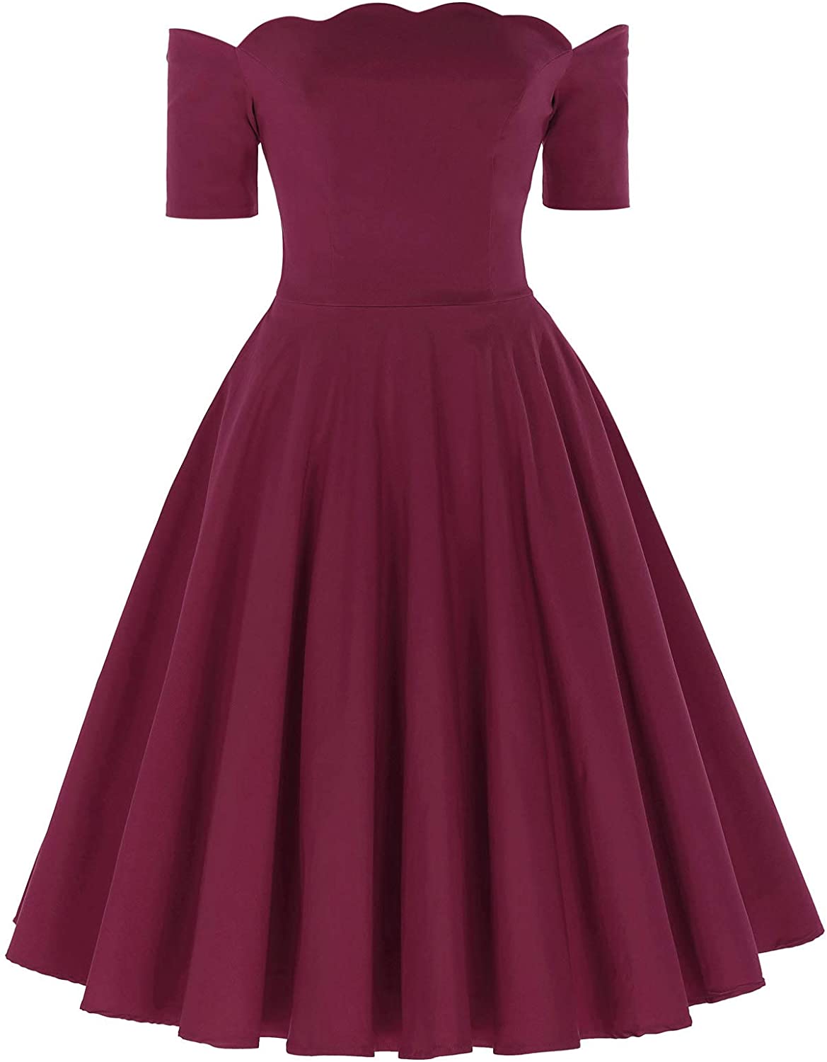 Price:$35.99 PAUL JONES Off The Shoulder Swing Dress Audrey Hepburn Dress Size XL Burgundy at Amazon Women’s Clothing store