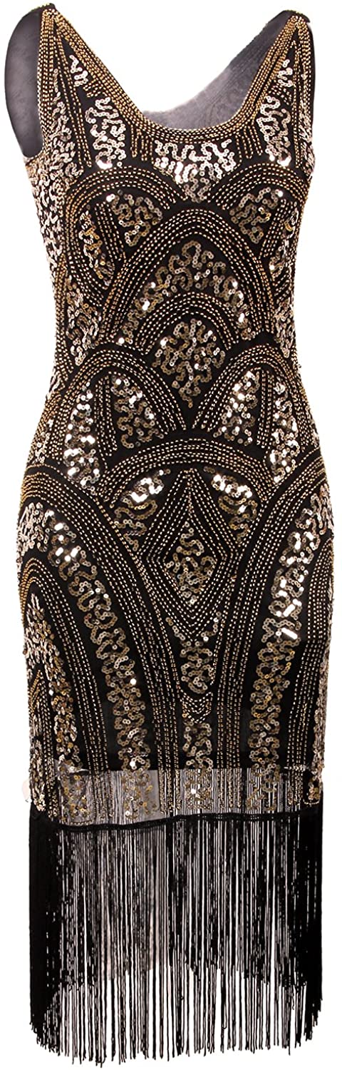 Price:$29.99    VIJIV 1920s Vintage Inspired Sequin Embellished Fringe Prom Gatsby Flapper Dress  Clothing