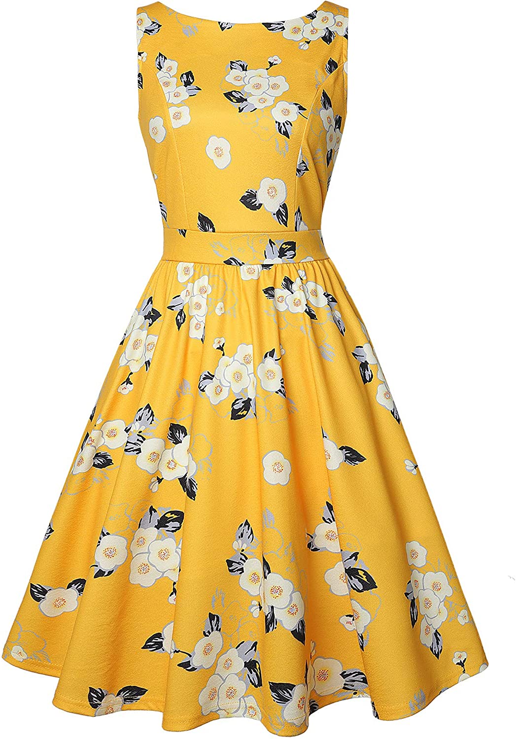 Price:$12.99    MISSJOY Women's Vintage 1950s Floral Tea Dress Sleeveless Garden Party Cocktail Swing Dresses  Clothing