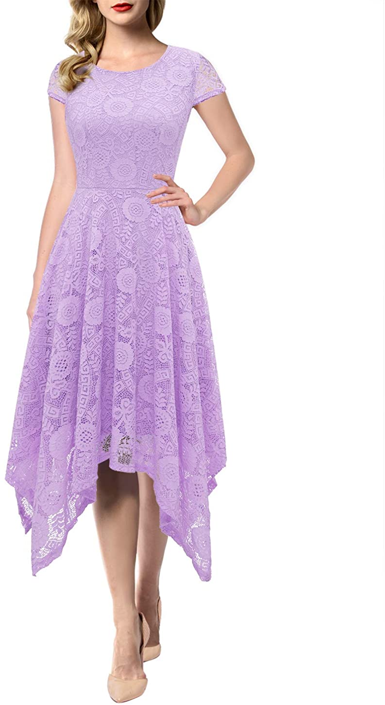 Price:$29.69    AONOUR Women's Floral Lace Cap Sleeve Handkerchief Hem Cocktail Party Swing Dress  Clothing