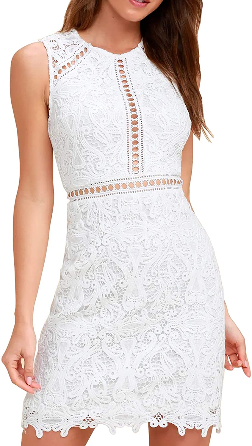 Price:$36.99    HiLady Women's Winter Elegant Sleevesless White Floral Lace Wedding Cocktail Pencil Dress  Clothing
