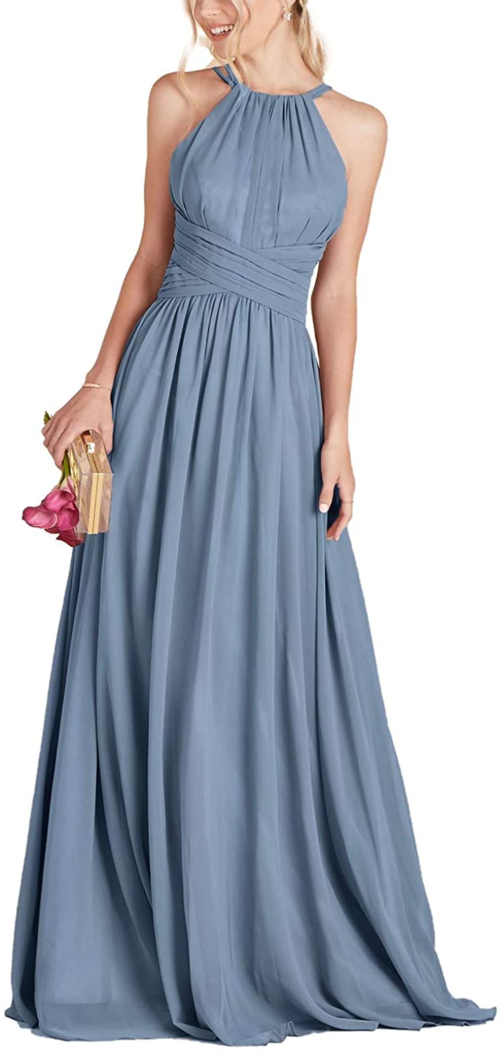 Price:$75.99 Women Halter Bridesmaid Dresses Long Formal Evening Ball Gown Prom Party Dress at Amazon Women’s Clothing store