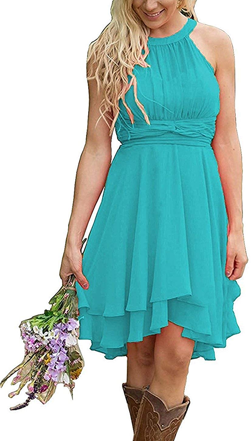 Price:$20.00    Erosebridal Short Bridesmaid Dresses Chiffon Halter Prom Dress Country Wedding Dress  Clothing