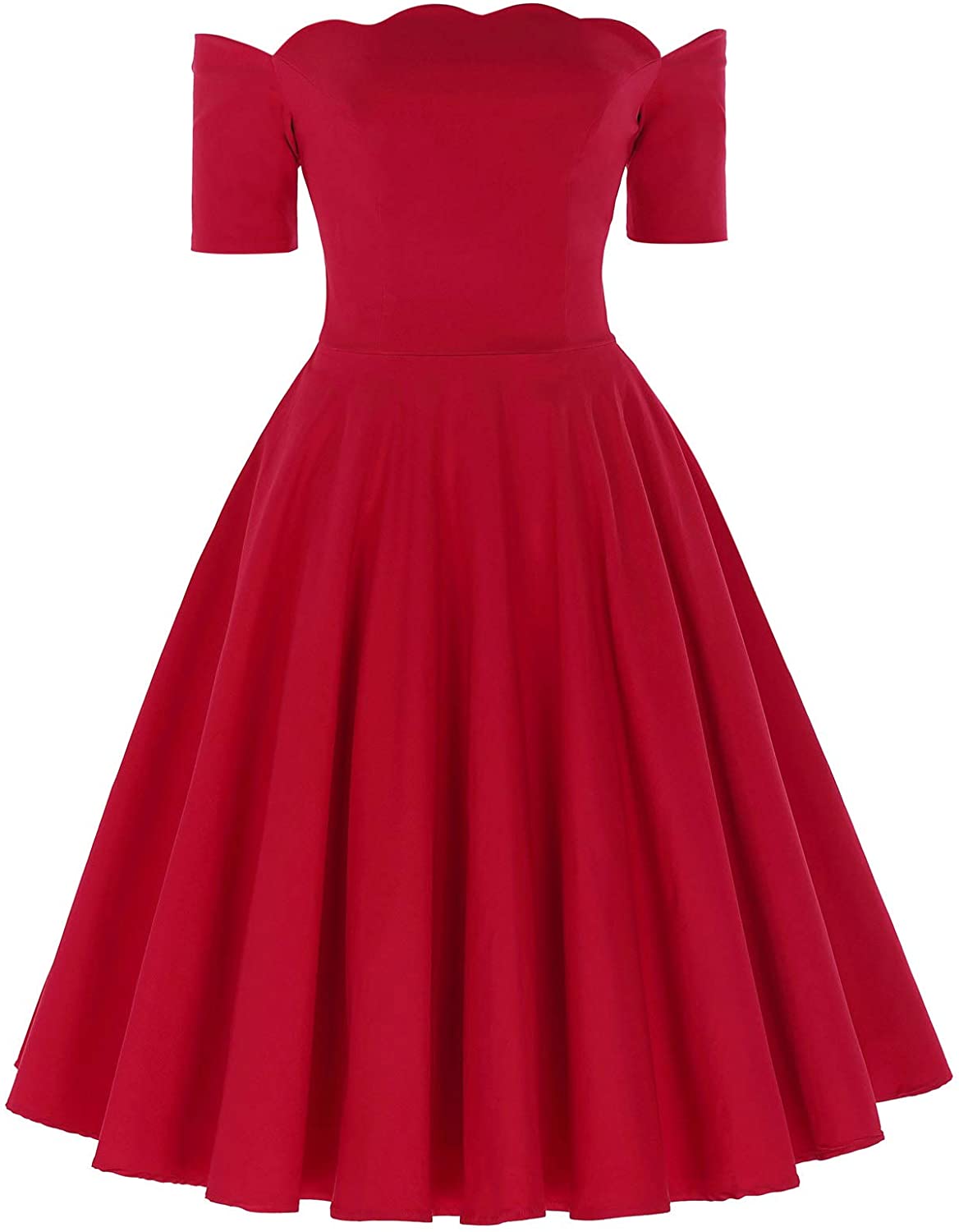 Price:$35.99 Vintage Retro Off Shoulder Dress Long Sleeve Swing Party Dress Size M Red at Amazon Women’s Clothing store