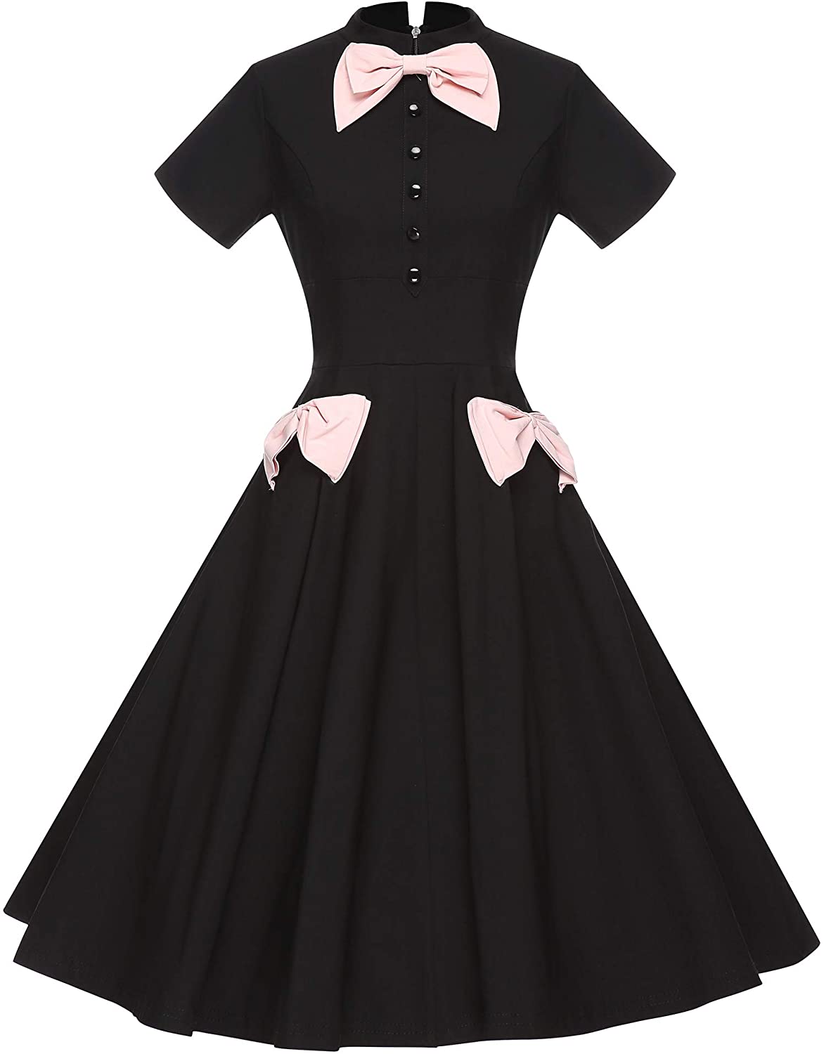 Price:$34.99    GownTown Women's 50's Bowknot Swing Stretchy Dresses with Pockets  Clothing