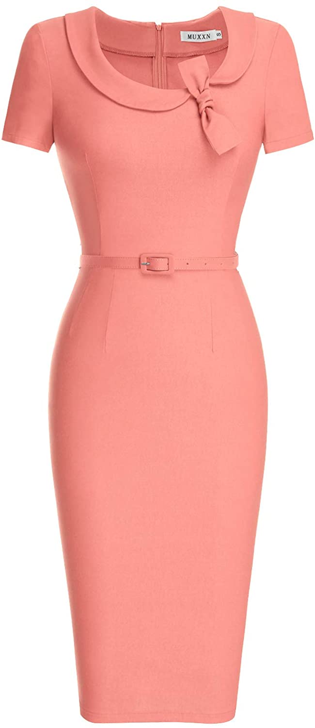 Price:$32.99    MUXXN Women's Audrey Hepburn Style Short Sleeve Belt Waist Cocktail Tea Dress  Clothing