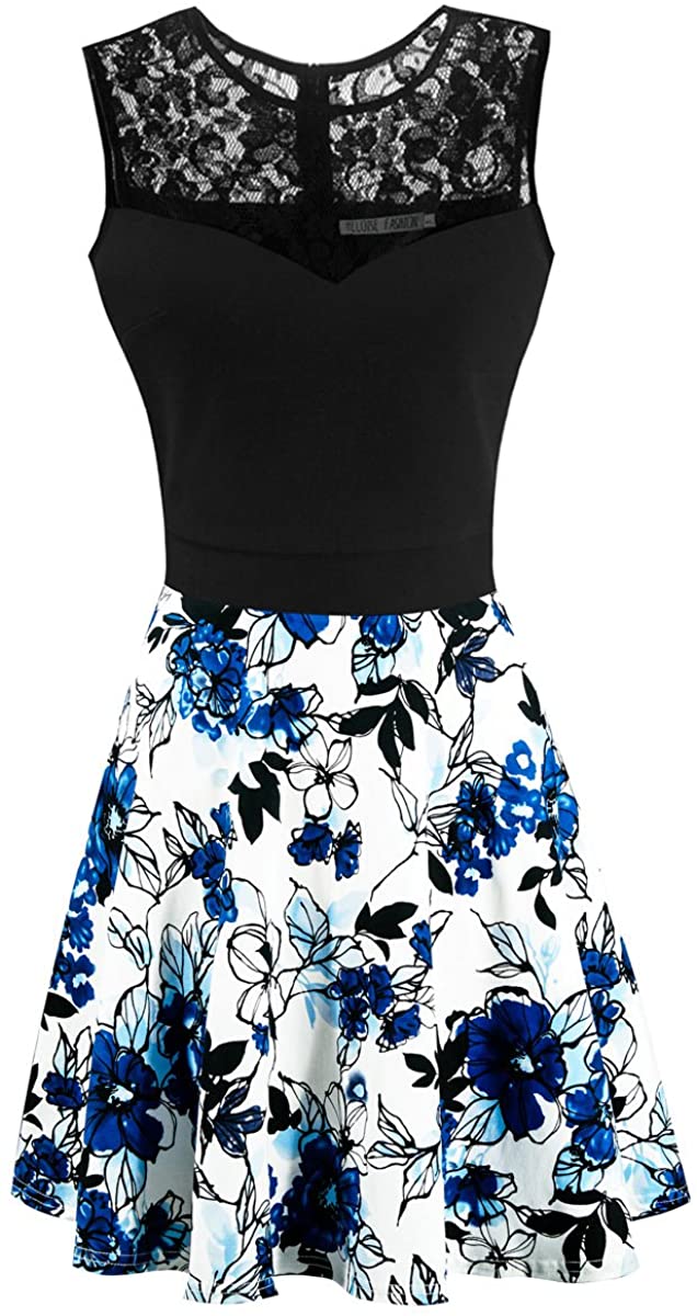 Price:$19.99    Sylvestidoso Women's A-Line Pleated Sleeveless Little Cocktail Party Dress with Black Top  Clothing