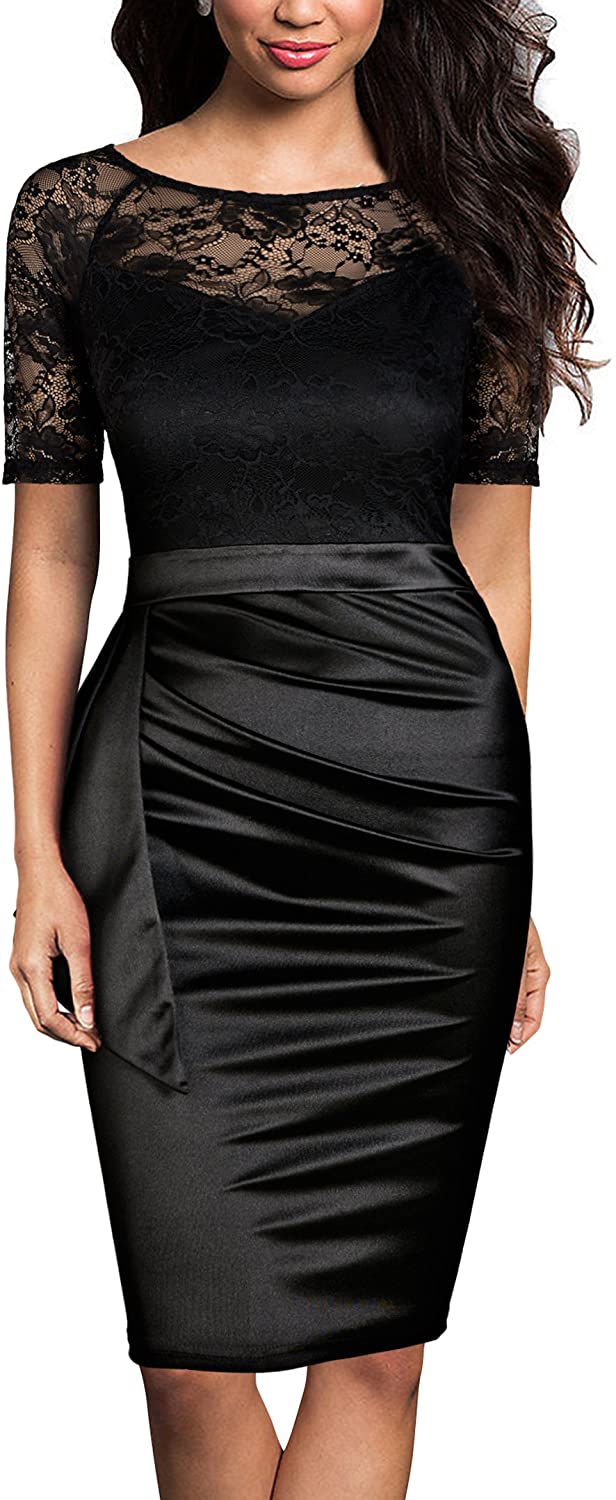 Price:$15.99    Mmondschein Women's Vintage Ruffles Short Sleeve Business Pencil Cocktail Dress  Clothing
