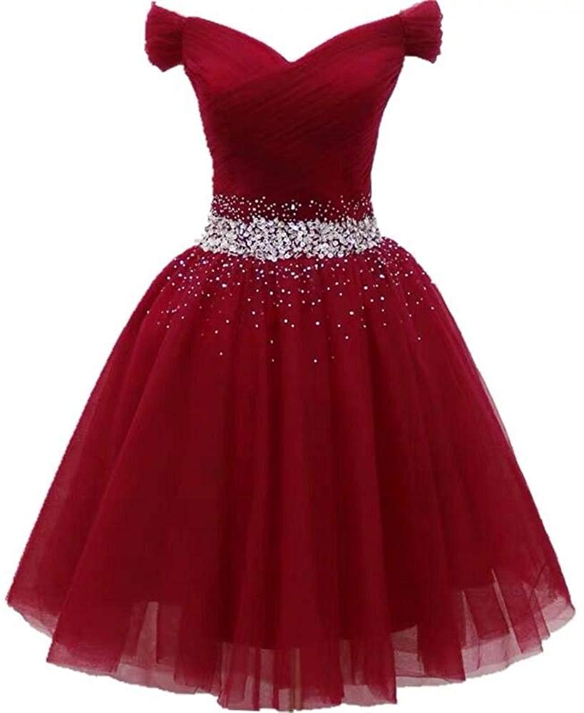Price:$69.99    Dydsz Women's Prom Dress Short Homecoming Dresses for Juniors Off The Shoulder with Sleeves D310  Clothing