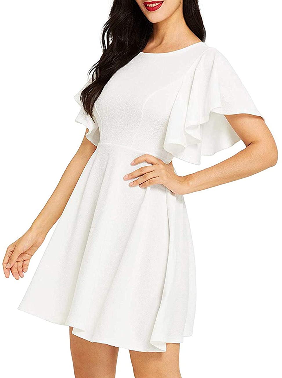 Price:$22.18    Aphratti Women's Flutter Sleeve Cute Fit and Flare Skater Cocktail Party Dress  Clothing