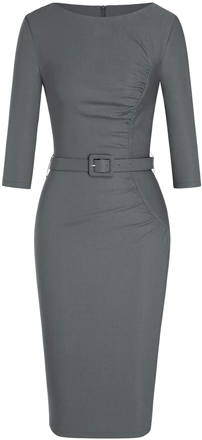 Price:$32.99    MUXXN Women's Retro 1950s Boat Neck Ruched Formal Work Office Pencil Dress  Clothing