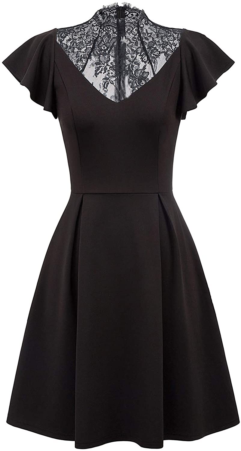 Price:$19.99 SCARLET DARKNESS Womens Casual Gothic Dress Flutter Sleeve A-line Swing Dress at Amazon Women’s Clothing store