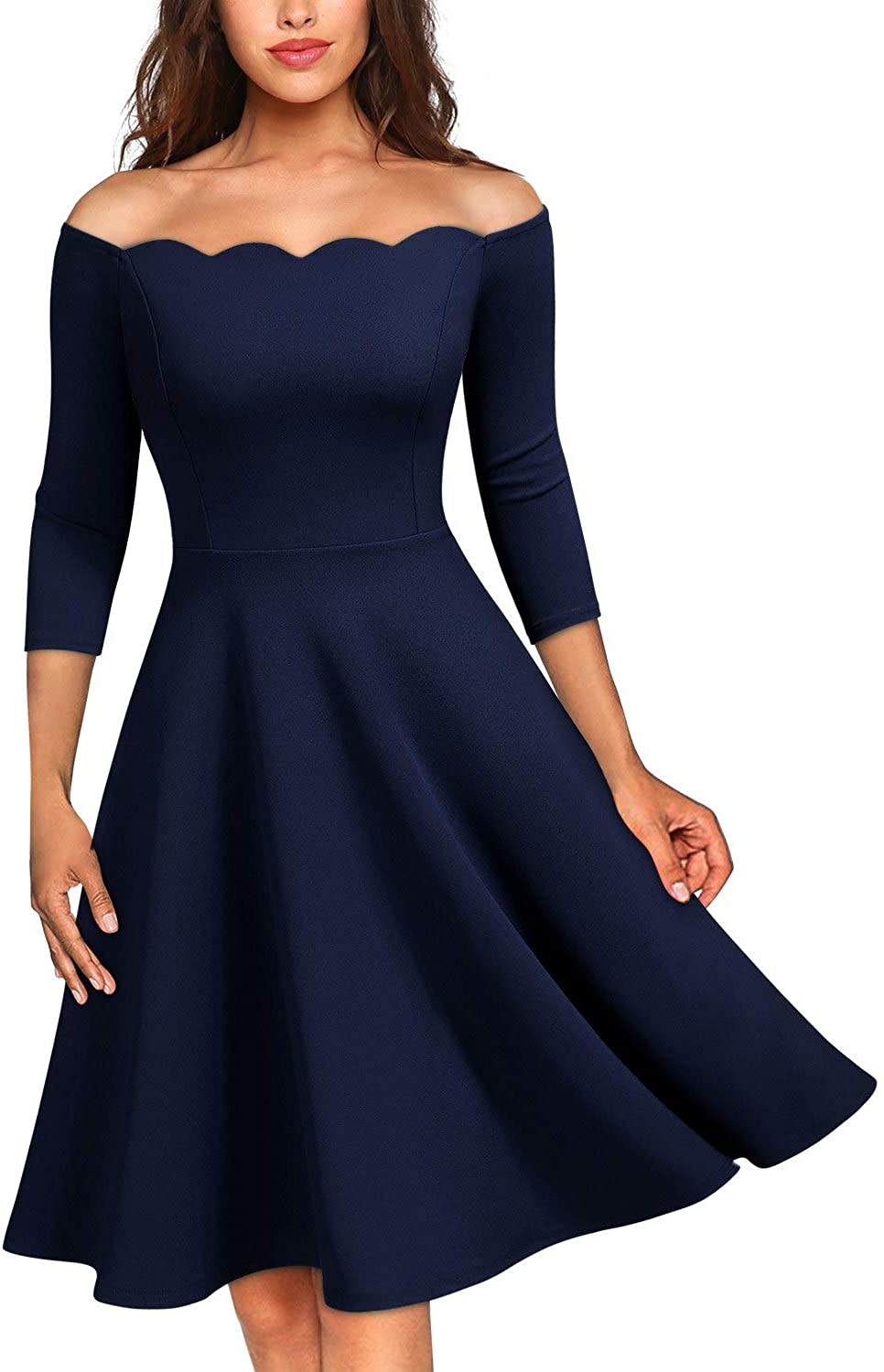 Price:$19.99    MISSMAY Women's Vintage Cocktail Party Half Sleeve Boat Neck Swing Dress  Clothing