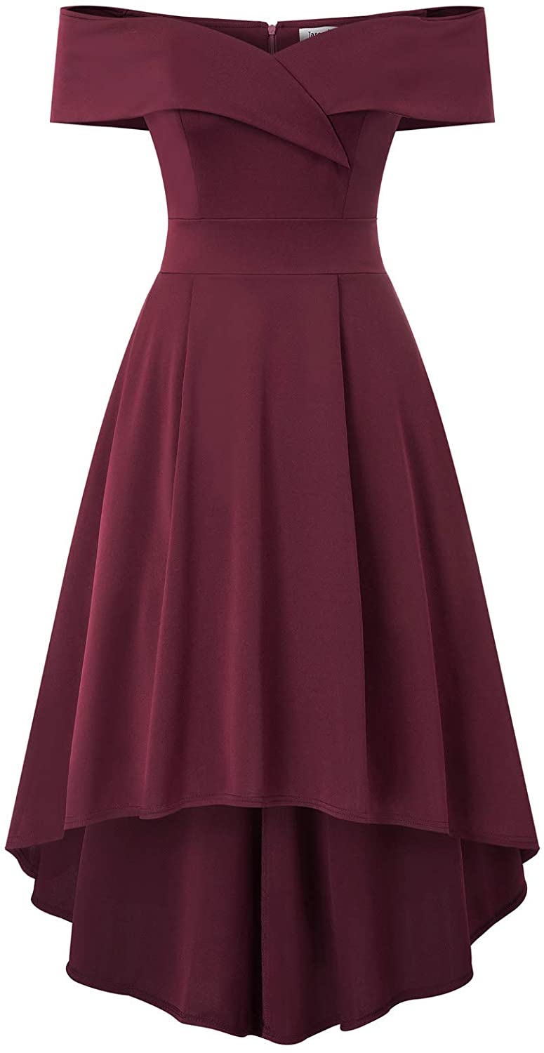 Price:$34.99    JASAMBAC Women's Off Shoulder High Low A Line Wedding Guest Party Cocktail Dress  Clothing