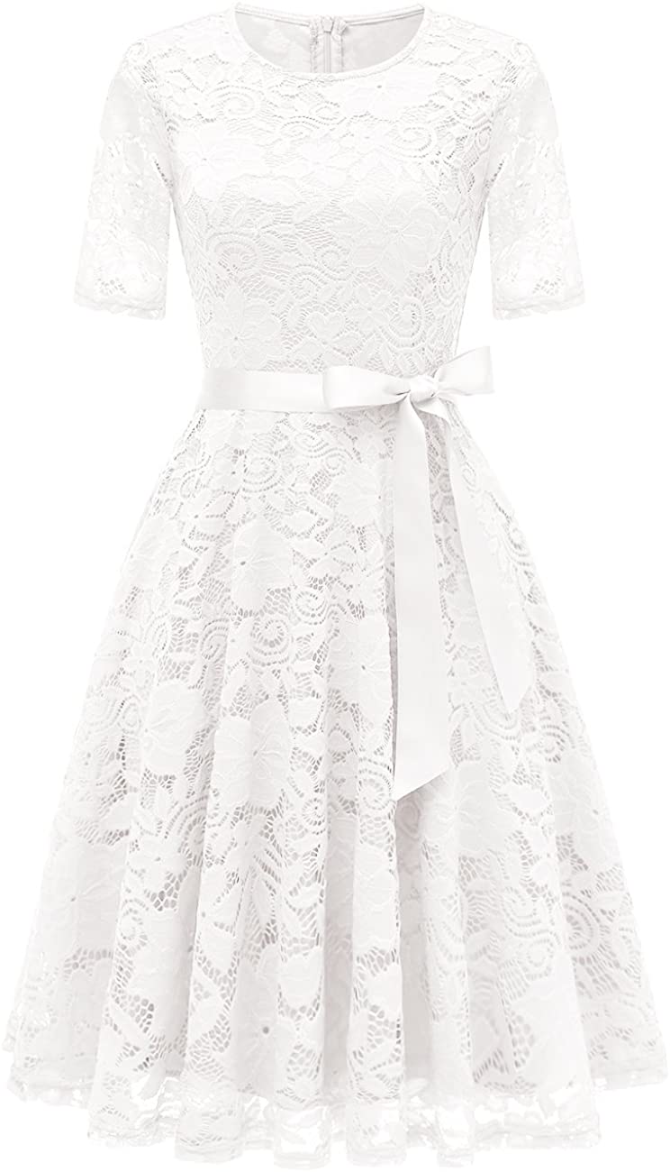 Price:$30.99    DRESSTELLS Short Scoop Bridesmaid Floral Lace Dress Cocktail Formal Swing Dress  Clothing