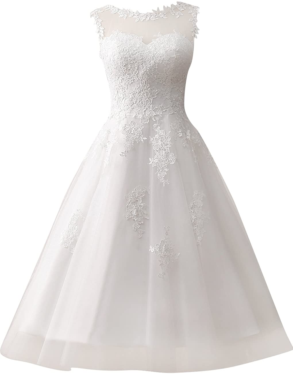 Price:$15.00 Wedding Dress Lace Bride Dresses Short Wedding Gown Tulle Vintage Bridal Gown Appliques at Amazon Women’s Clothing store