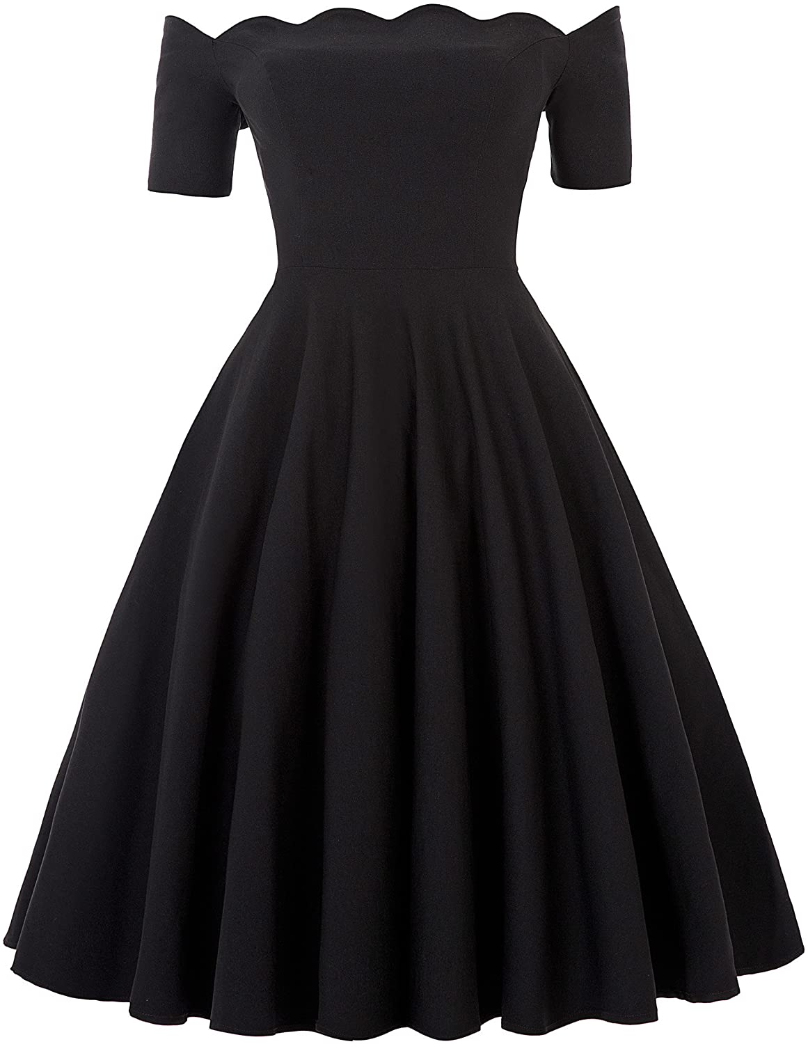 Price:$35.99 PAUL JONES Audrey Hepburn Little Black Dress Off Shoulder Dress Size L Black at Amazon Women’s Clothing store