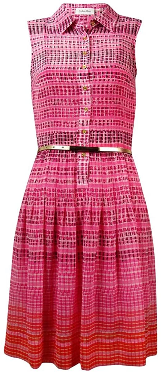 Price:$45.54    Calvin Klein Womens Petites Chiffon Sleeveless Shirtdress Pink 4P  Clothing