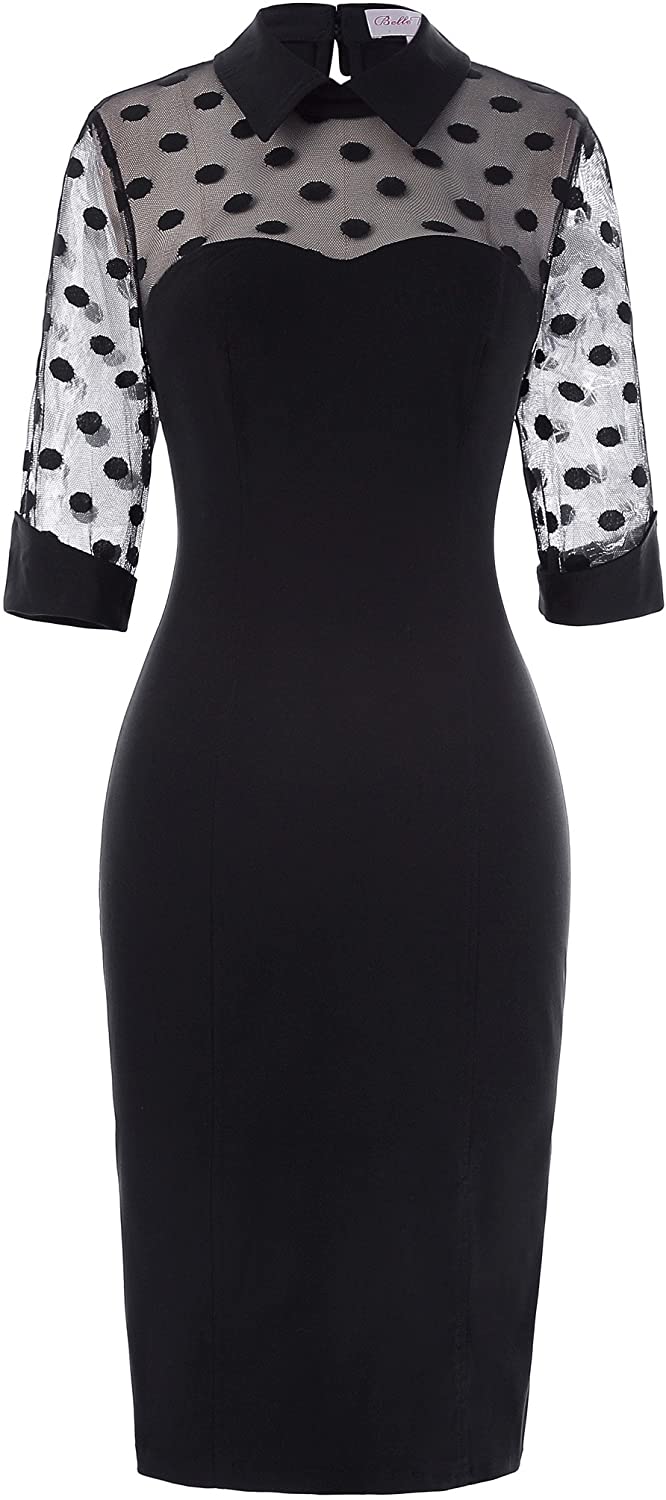 Price:$24.99    Women's 1950s Retro Polka Dots Lapel Collar Pencil Dress Cocktail Party Dresses  Clothing