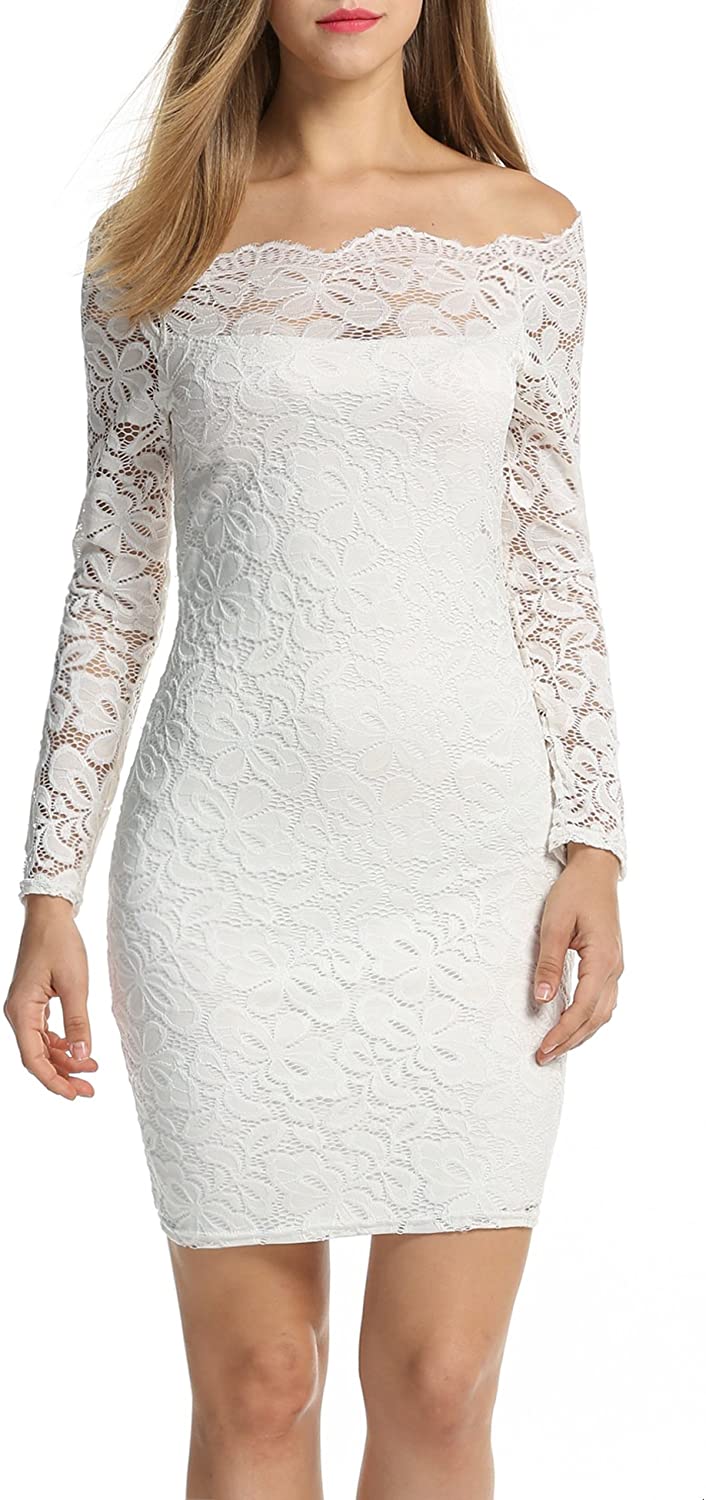 Price:$17.99    ACEVOG Women Off Shoulder Floral Lace Party Dress  Clothing
