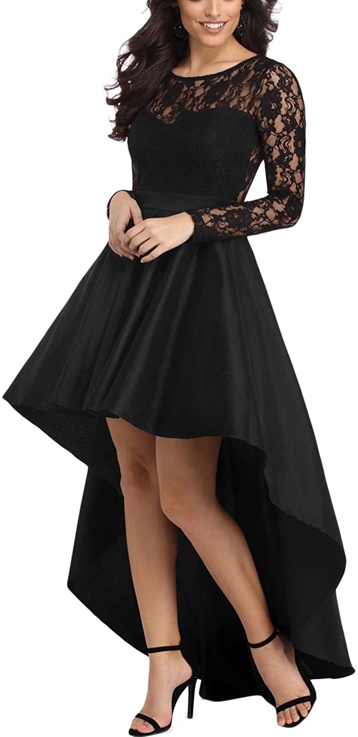Price:$9.99    Bdcoco Women's Vintage Lace Long Sleeve High Low Cocktail Party Dress  Clothing