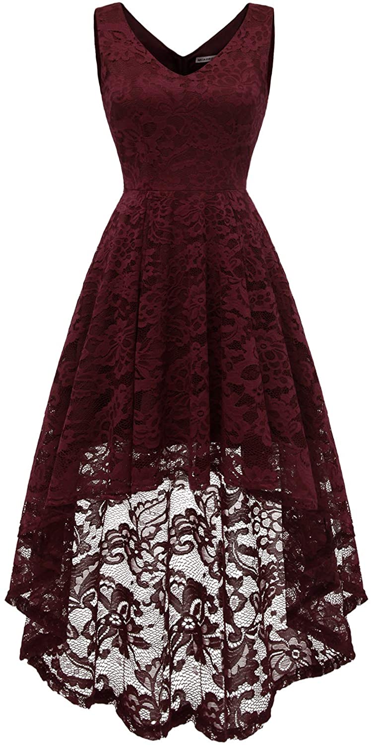 Price:$31.69    MUADRESS Women's Sleeveless Hi-Lo Lace Formal Dress Cocktail Party Dress V Neck  Clothing