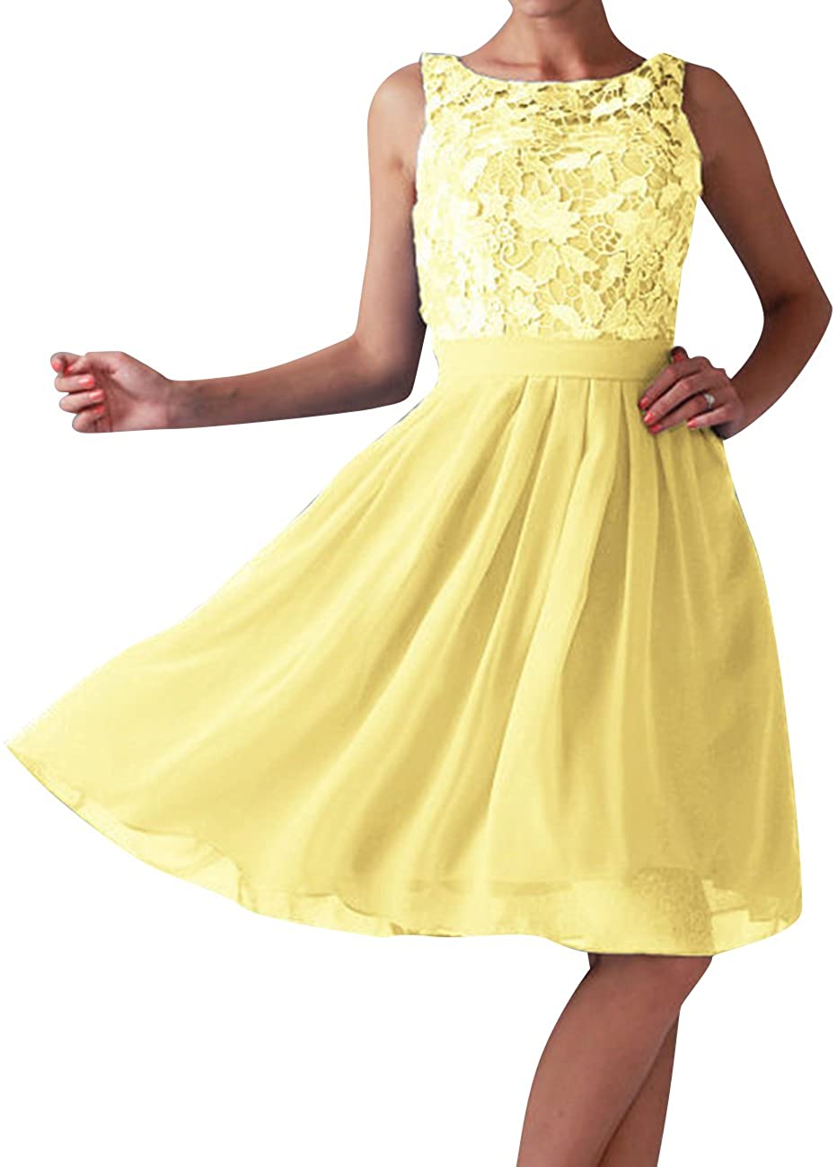 Price:$39.99 Bridesmaid Dress Short Chiffon Homecoming Dress Lace Prom Dress at Amazon Women’s Clothing store