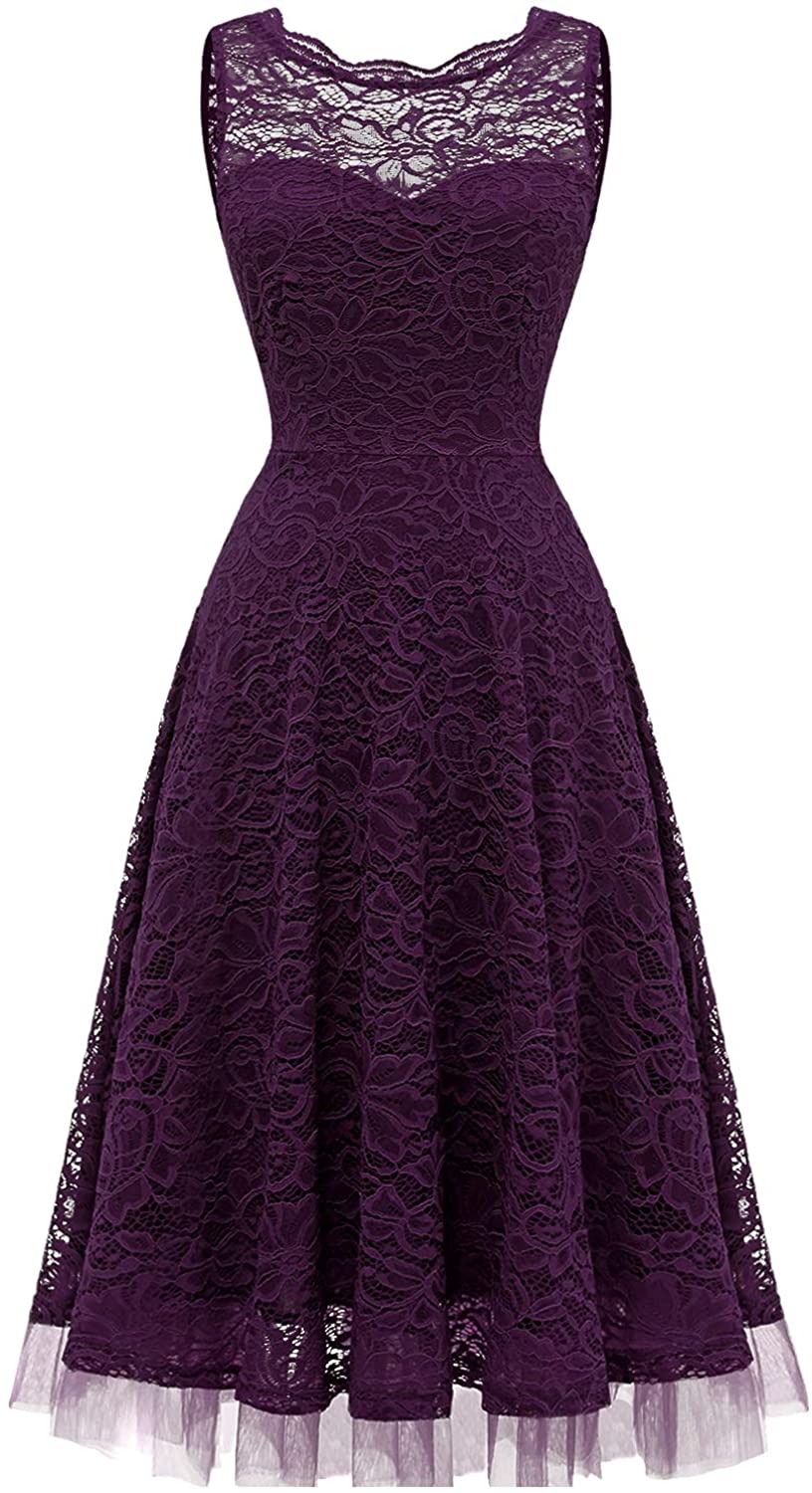 Price:$27.99    MUADRESS Women's Wedding Party Dress Sleeveless Boat Neck Bridesmaid Midi Dress  Clothing