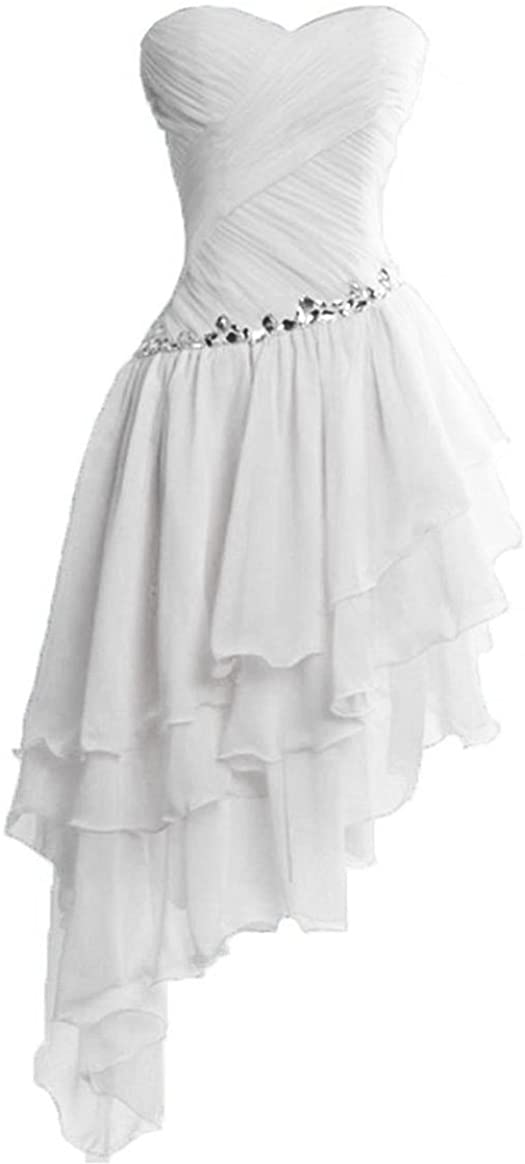 Price:$39.90    MEILISAY Women's Beaded Prom Homecming Dresses High Low Chiffon Bridemaid Dresses Short LF031  Clothing
