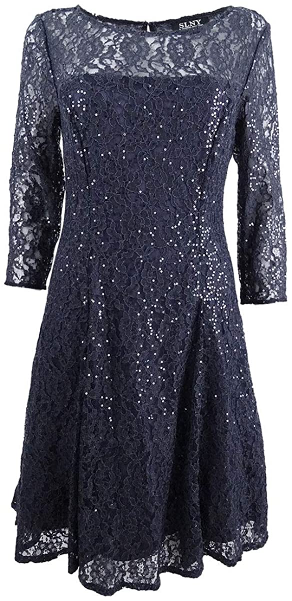 Price:$29.97 SL Fashions Women's Plus Size Sequined Lace A-Line Dress at Amazon Women’s Clothing store