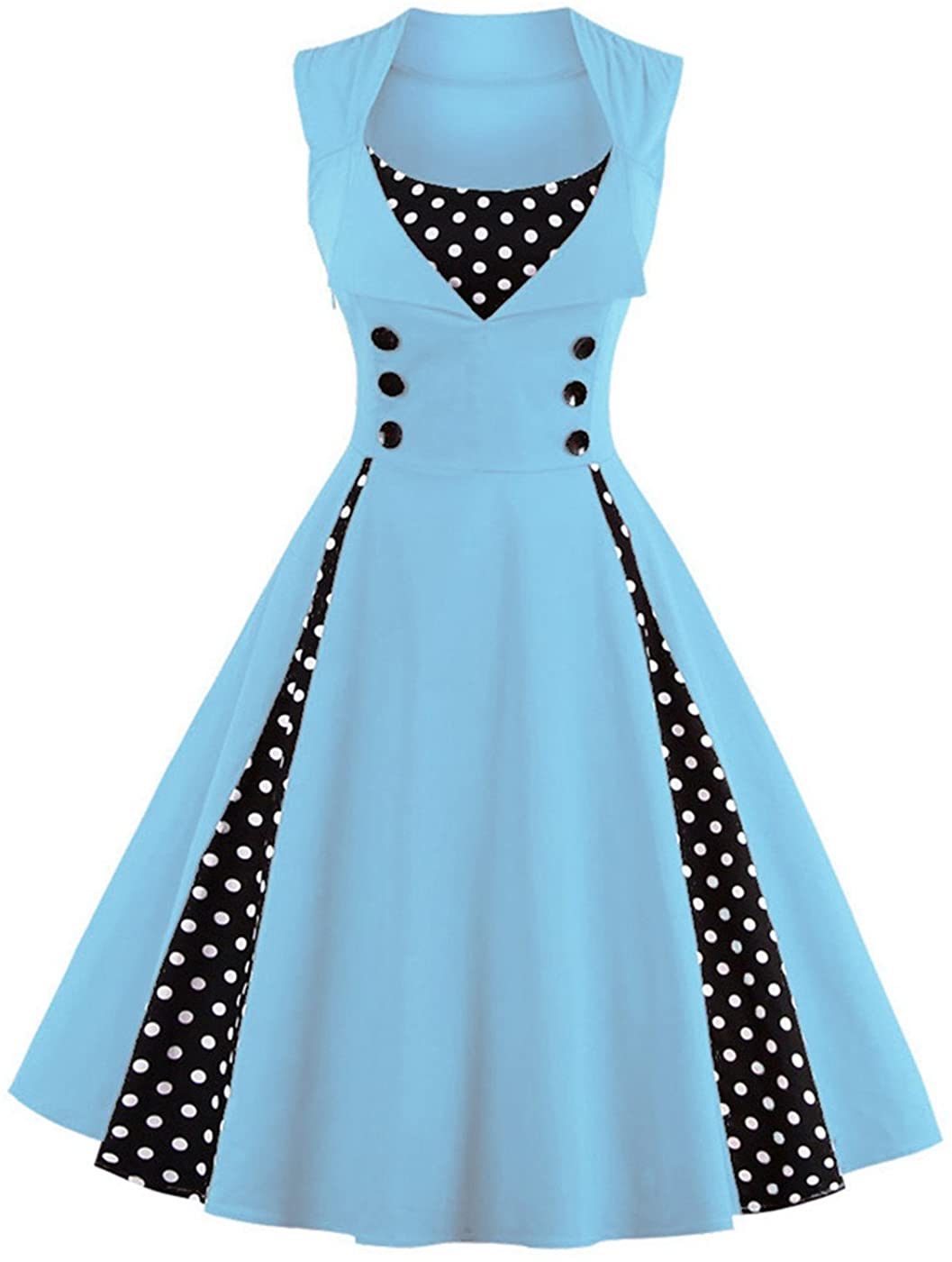Price:$16.51 VERNASSA Women's Vintage 1950s Rockabilly Polka Dots Audrey Dress Retro Cocktail Dress at Amazon Women’s Clothing store