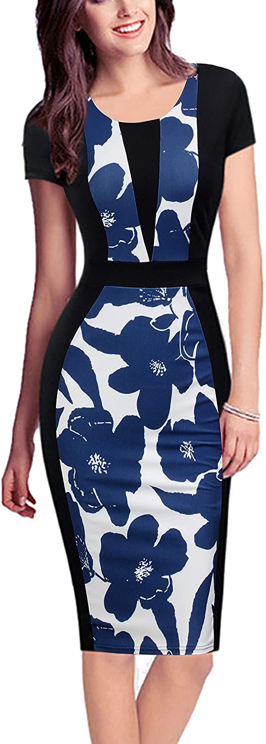 Price:$9.99 REPHYLLIS Women Summer Round Neck Business Working Cocktail Party Bodycon Dress at Amazon Women’s Clothing store