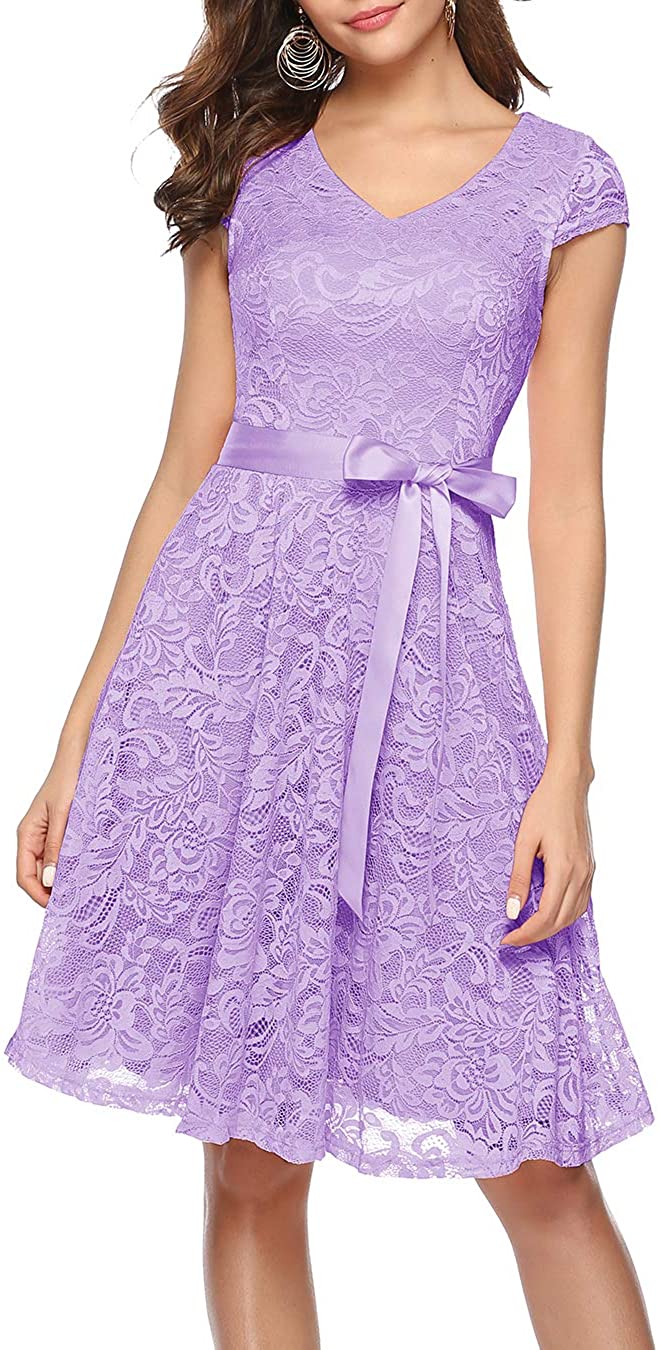 Price:$34.99    BeryLove Women's Floral Lace Short Bridesmaid Dress Cap Sleeve Cocktail Party Dress BLP7006LavenderXL  Clothing