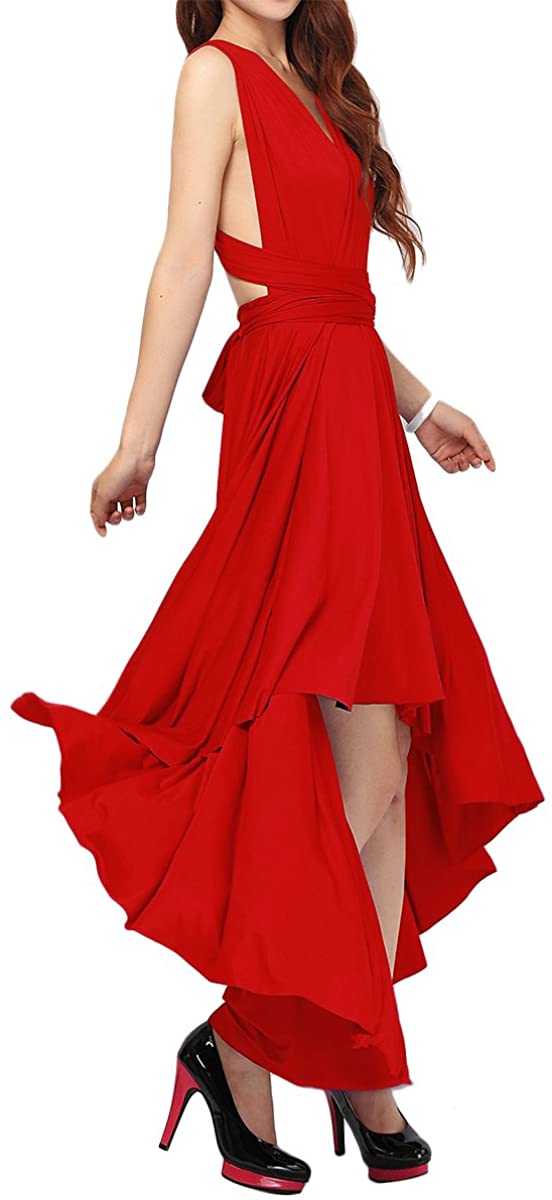 Price:$12.98 FYMNSI Women's Convertible Multi Way Transformer Wrap Dress Solid Cocktail Evening Gown Homecoming Hi-Lo Prom at Amazon Women’s Clothing store