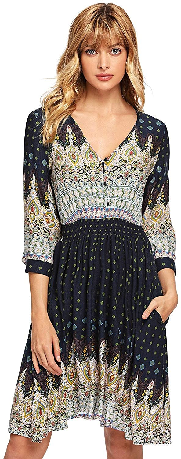 Price:$19.99 Milumia Women's Button Up Split Floral Print Flowy Party Short Dress at Amazon Women’s Clothing store